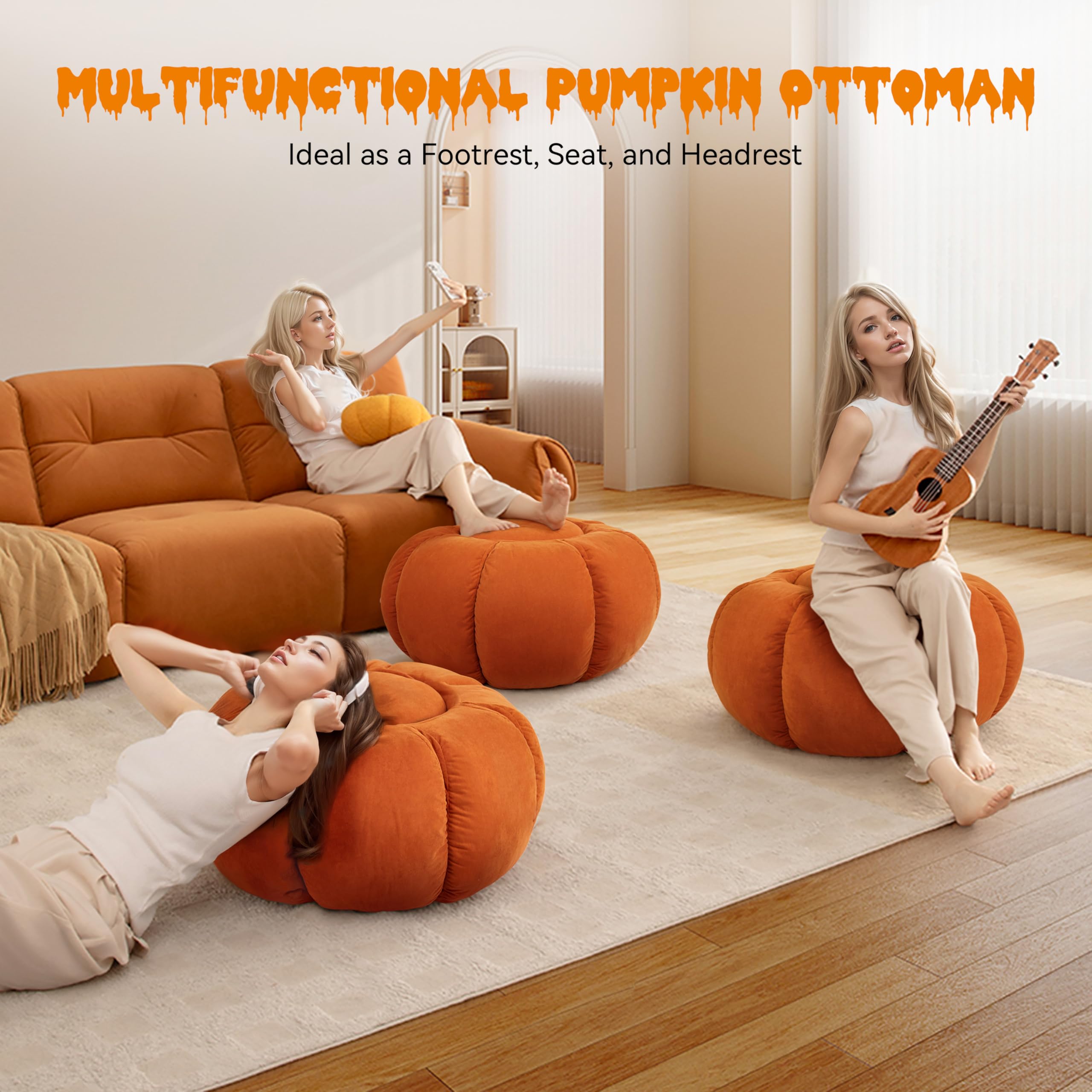 Velvet Pumpkin-Shaped Ottoman Pouf