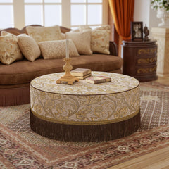 40" Tassel Ottoman Coffee Table, Modern Round Cushioned Center Table