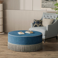 40" Tassel Ottoman Coffee Table, Modern Round Cushioned Center Table