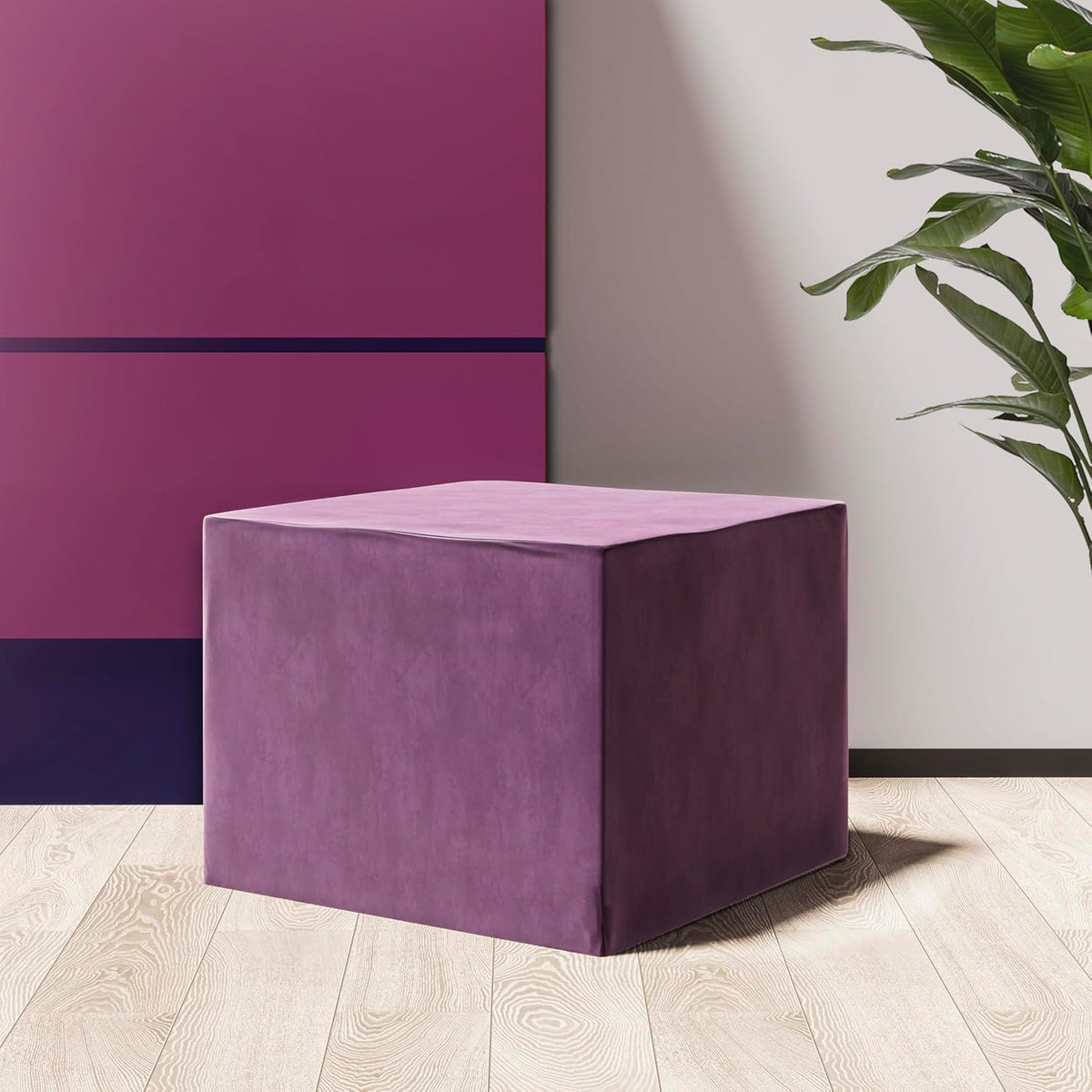 Daneey Large Foam-Filled Lavender Pouf Ottoman——A-lavender