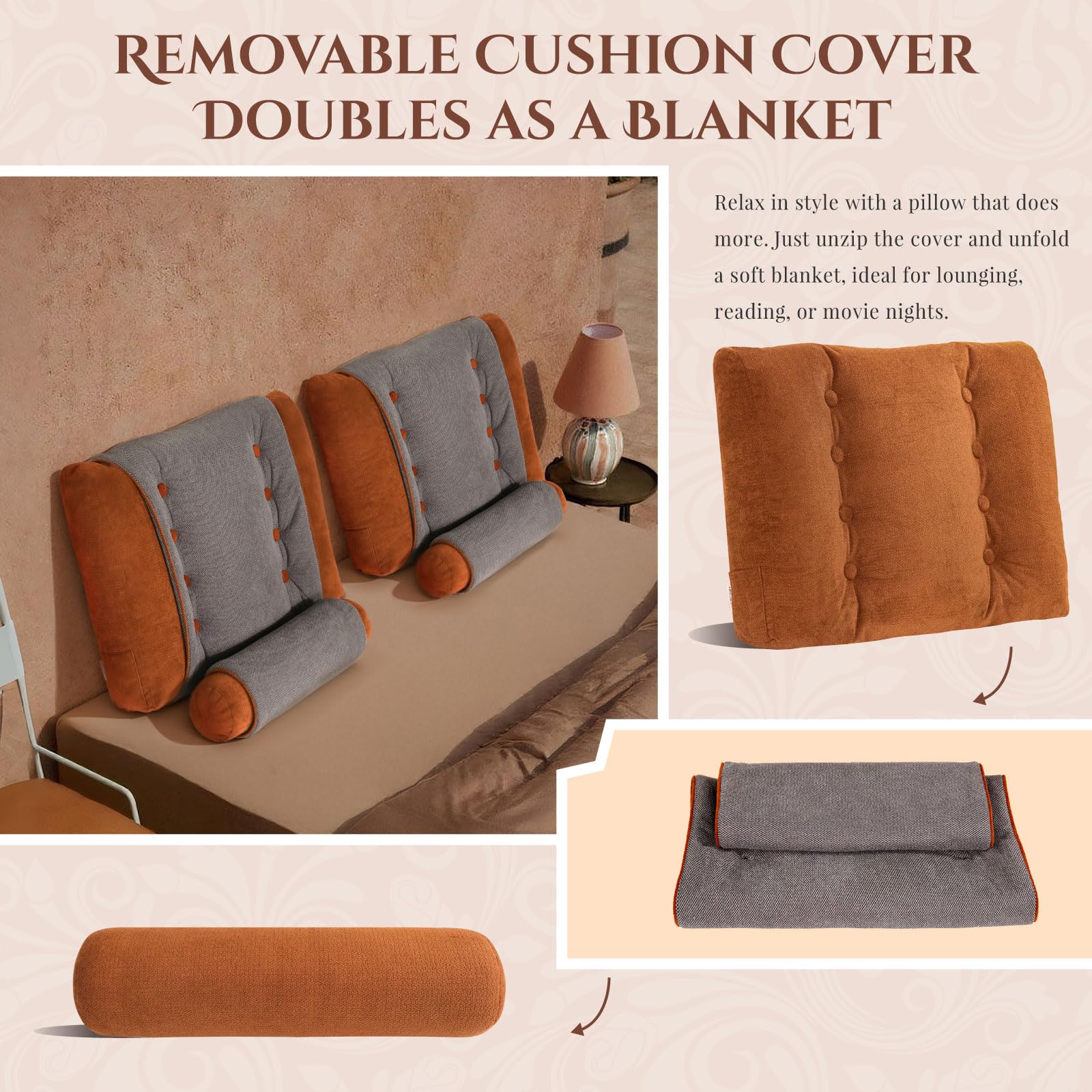 Daneey Vintage Headboard Pillow Set for Bed