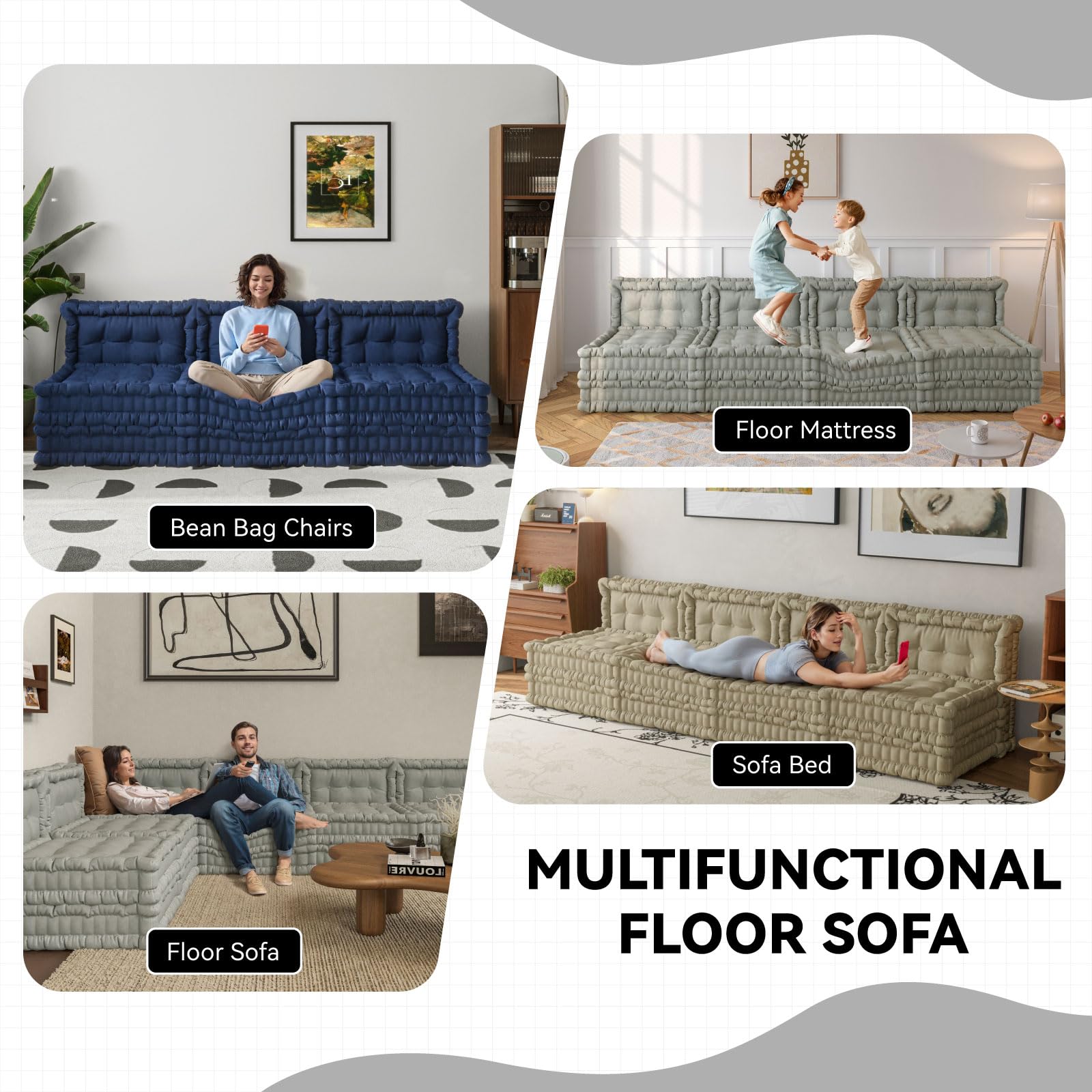 Convertible Lazy Sofa,Velvet-Deep Blue