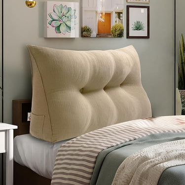 Triangular Headboard Pillow with Removable 85% Linen 15% Cotton Blend Cover——Taupe
