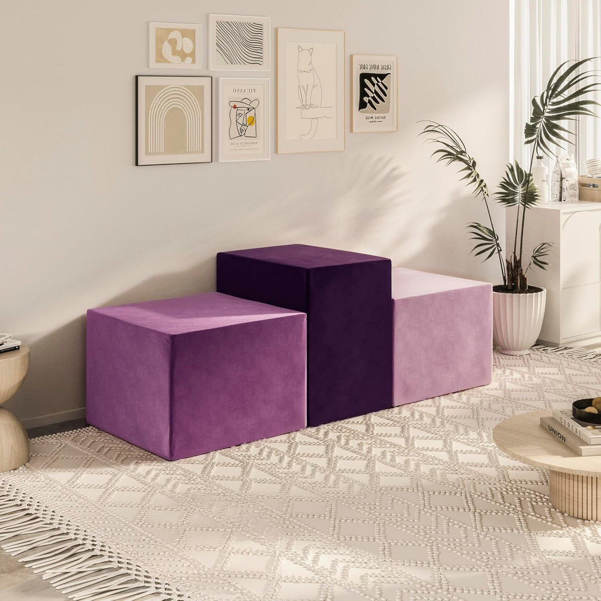 Daneey Large Foam-Filled Lavender Pouf Ottoman——A-purple Series-3pcs