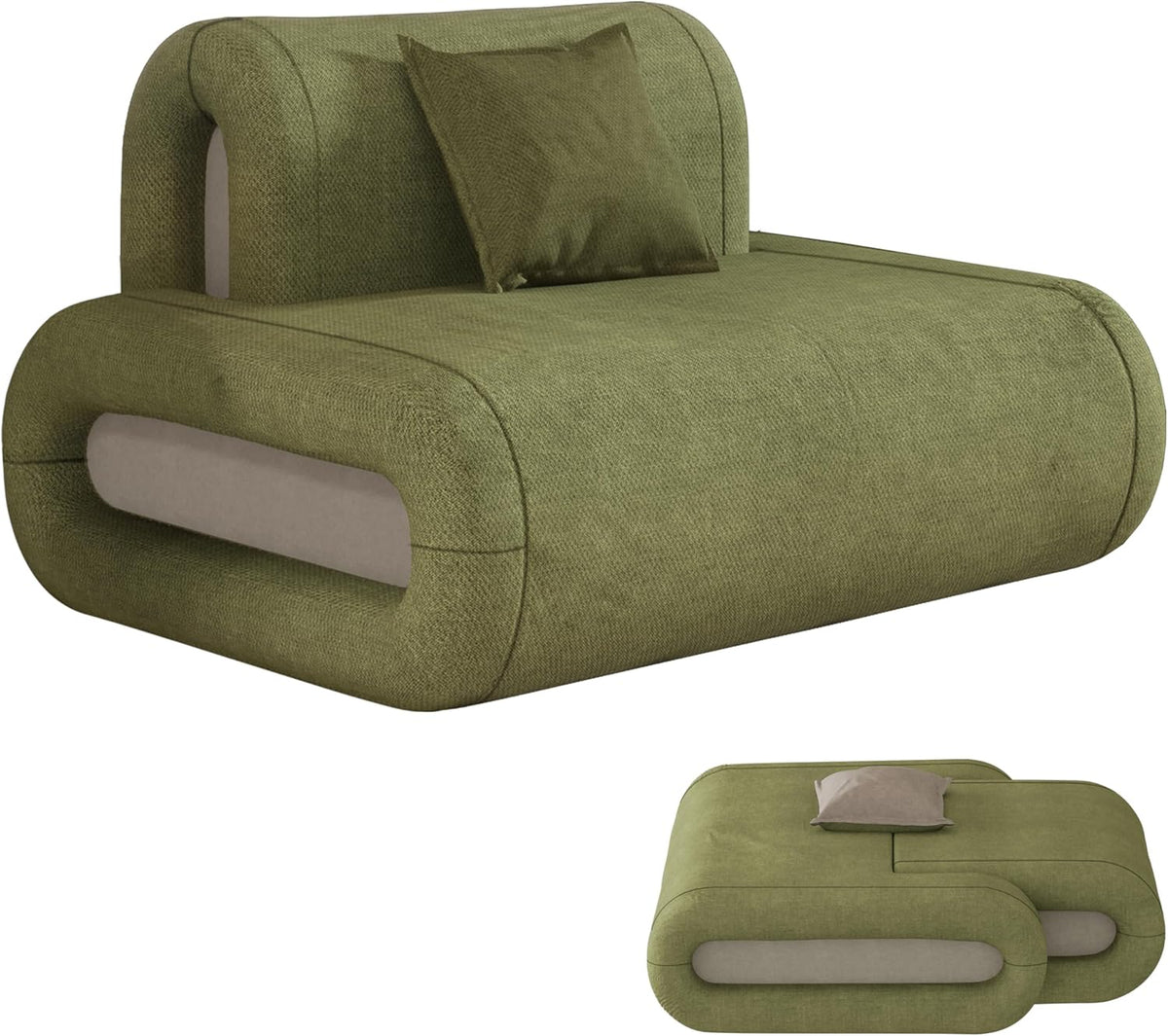 Comfy Forest Green Covertible Floor Sofa, 51 Inch