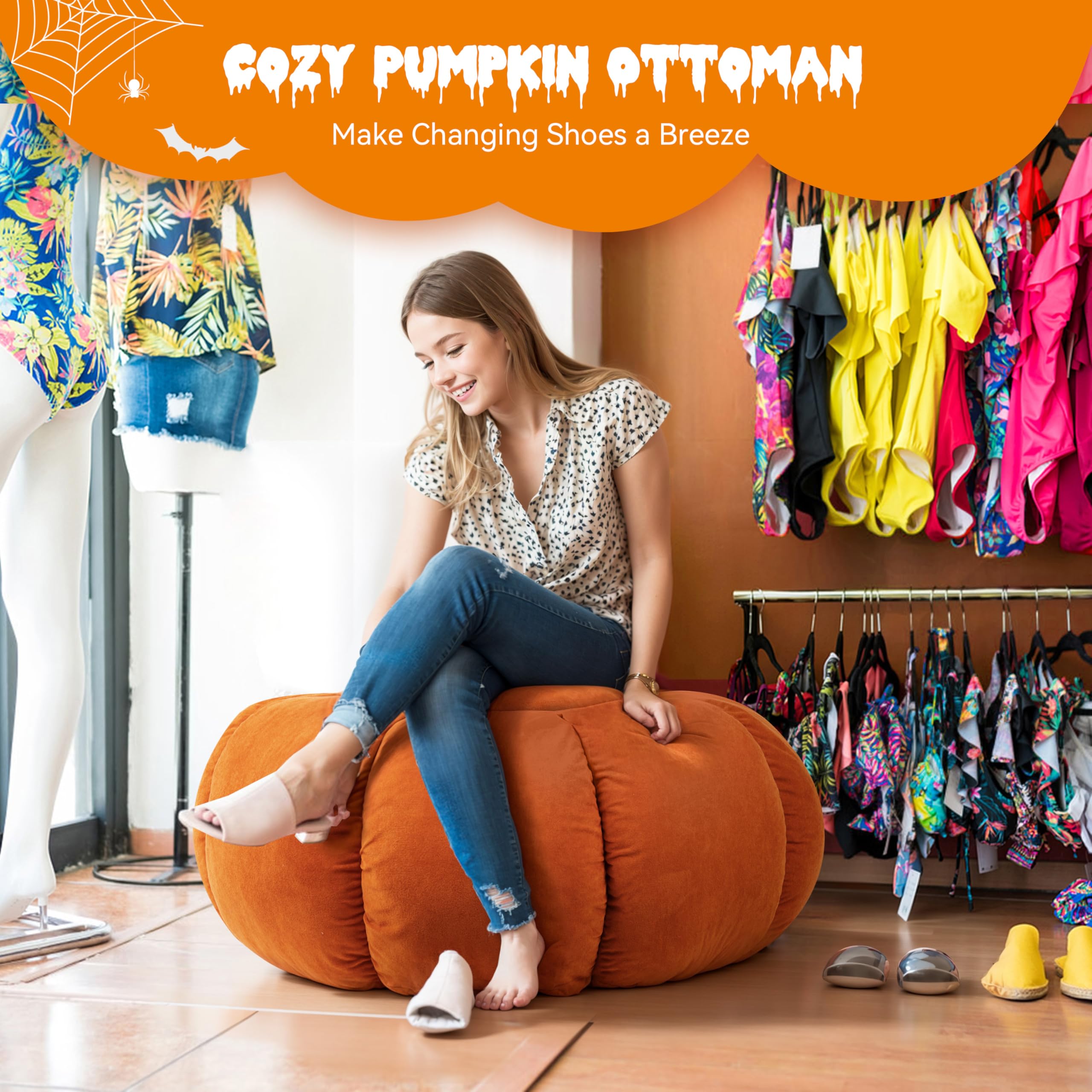 Velvet Pumpkin-Shaped Ottoman Pouf