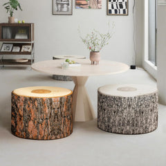 Daneey Large Round Pouf Ottoman – Fun Wood Log Design Footrest