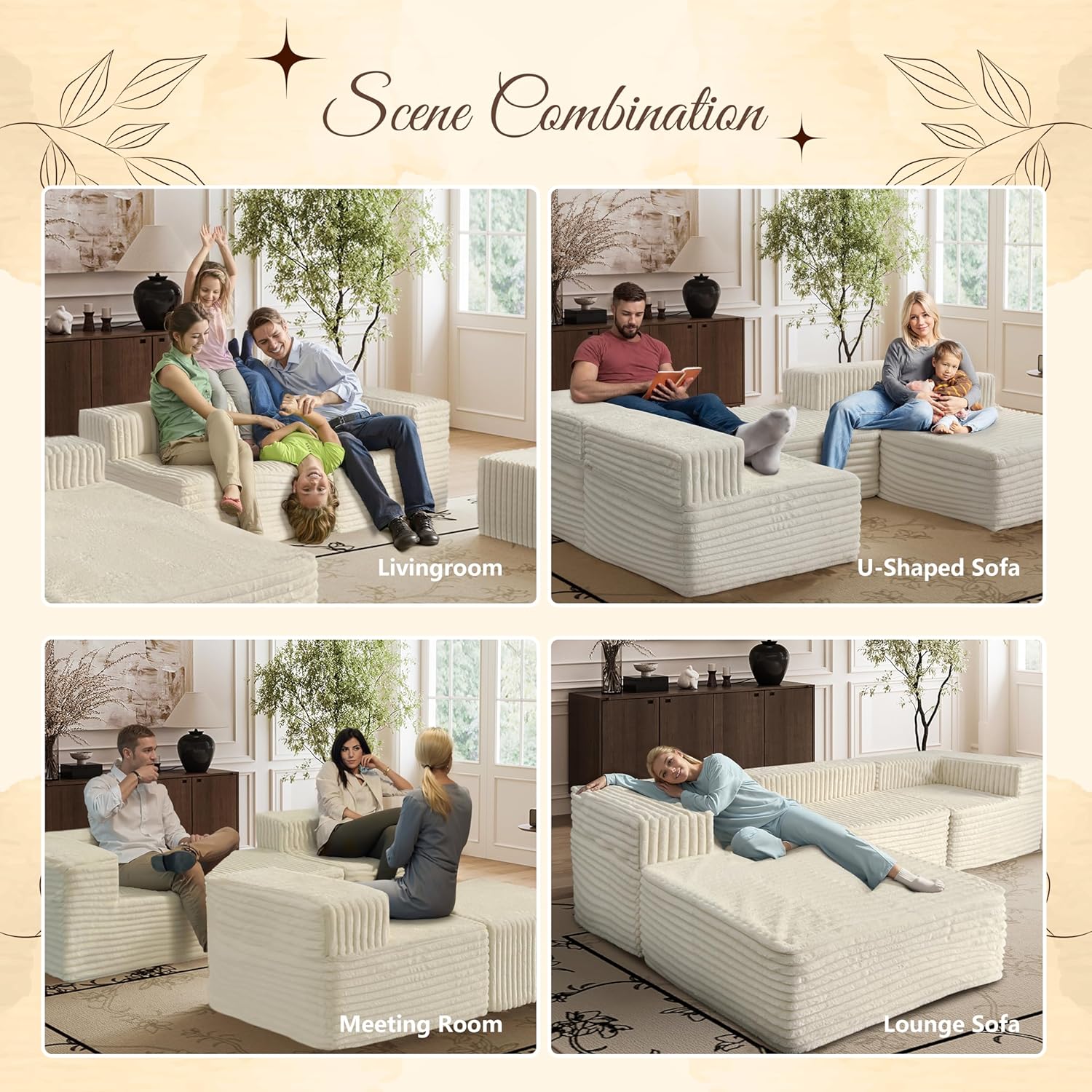 106" Boneless Cloud Sectional Sofa Couch, keine Montage erforderlich