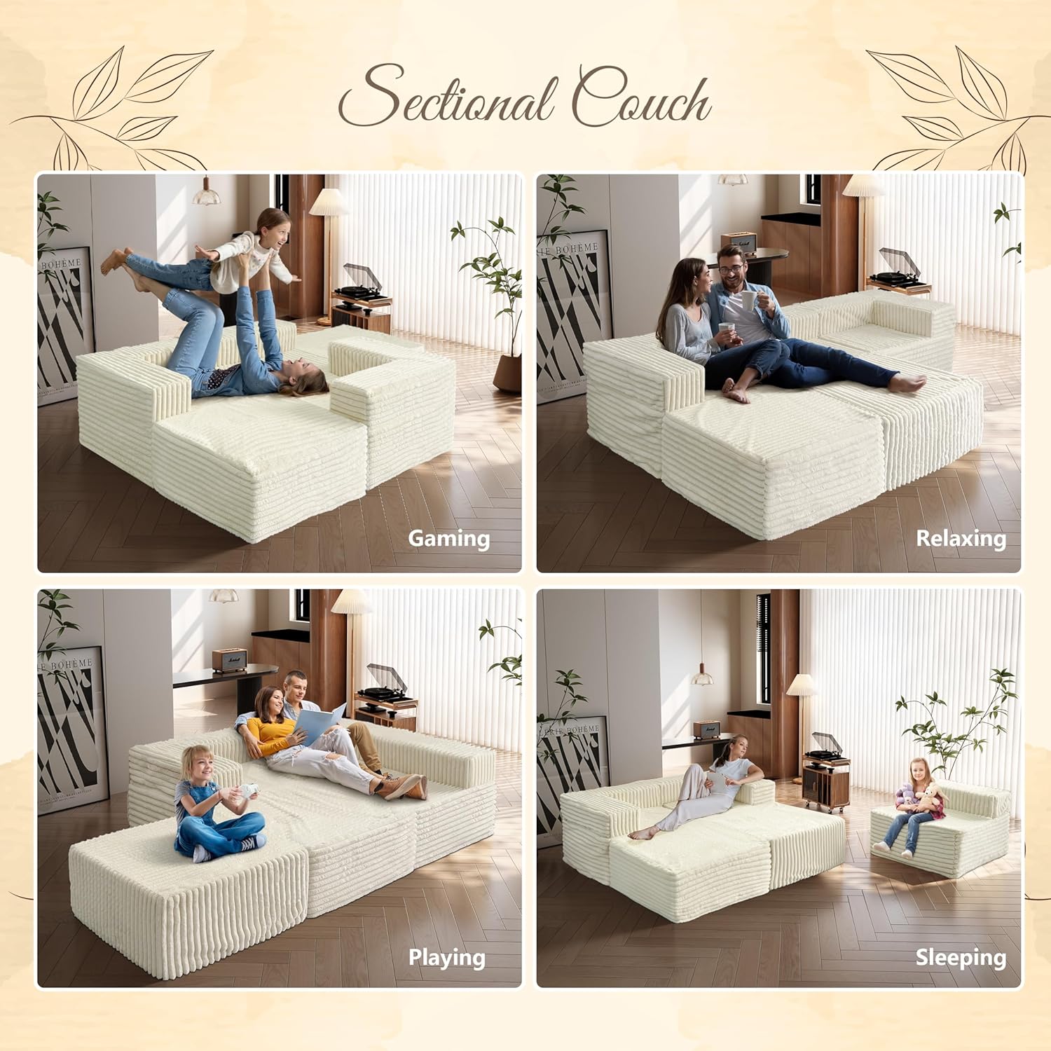 106" Boneless Cloud Sectional Sofa Couch, keine Montage erforderlich