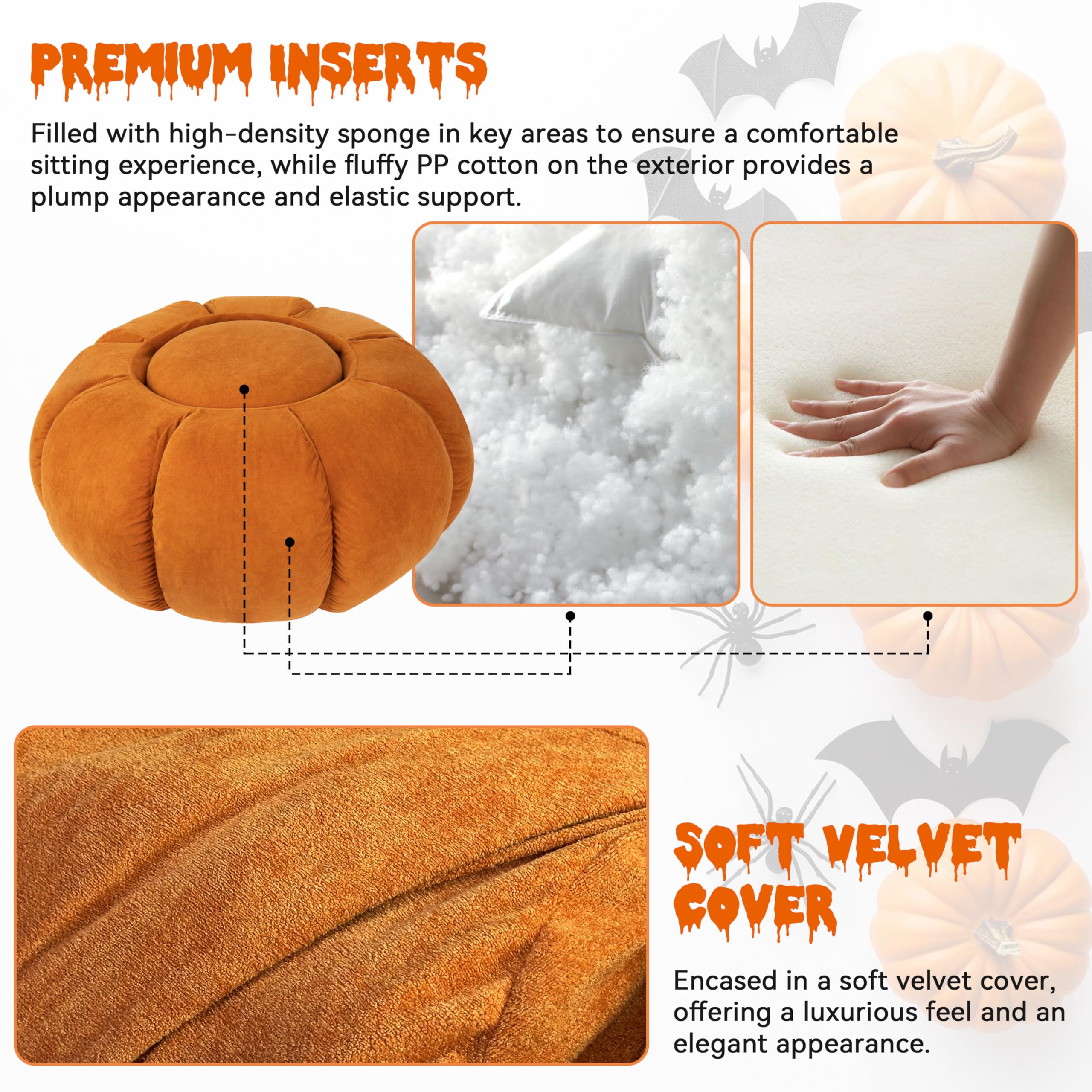Velvet Pumpkin-Shaped Ottoman Pouf