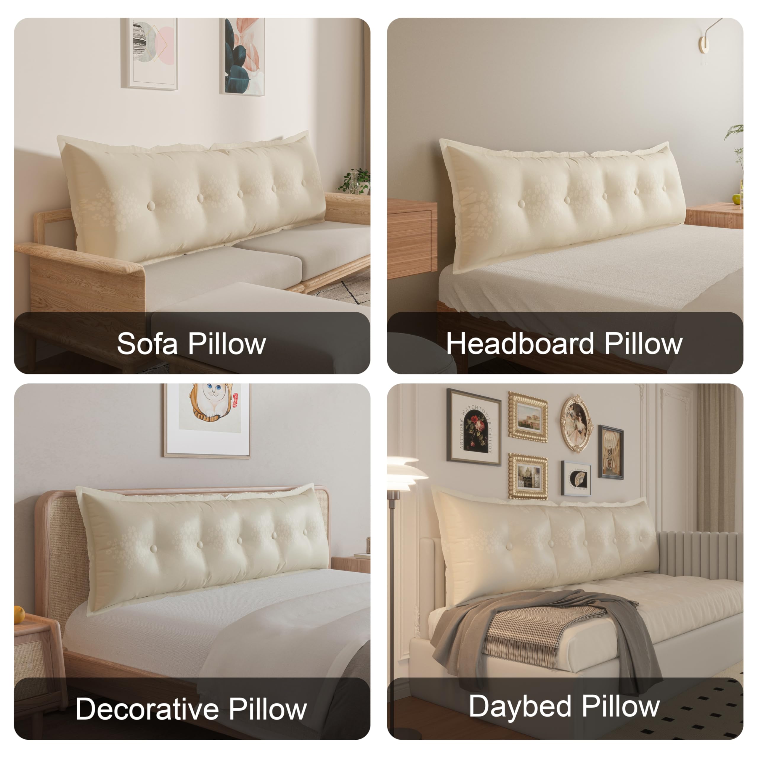 Rectangular Headboard Pillow 100% Pure Cotton——Light Beige