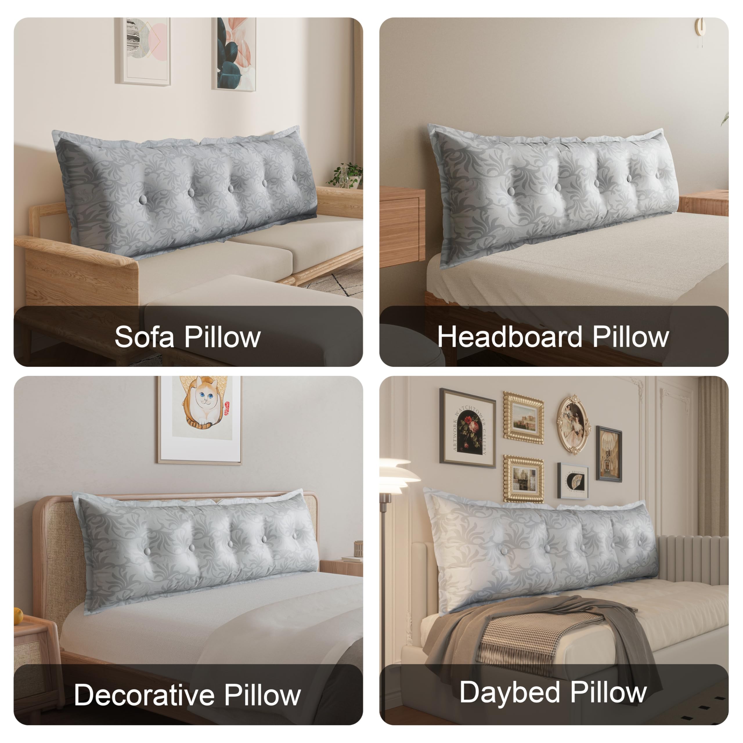 Rectangular Headboard Pillow 100% Pure Cotton ——Light Grey