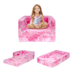 3-in-1 Folding Kids Sofa Bed – Dark Pink