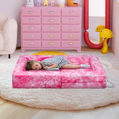 3-in-1 Folding Kids Sofa Bed – Dark Pink