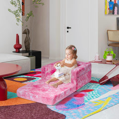 3-in-1 Folding Kids Sofa Bed – Dark Pink