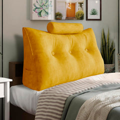 Large Wedge Pillow with Cylinder Neck Bolster Velvet— Ginger