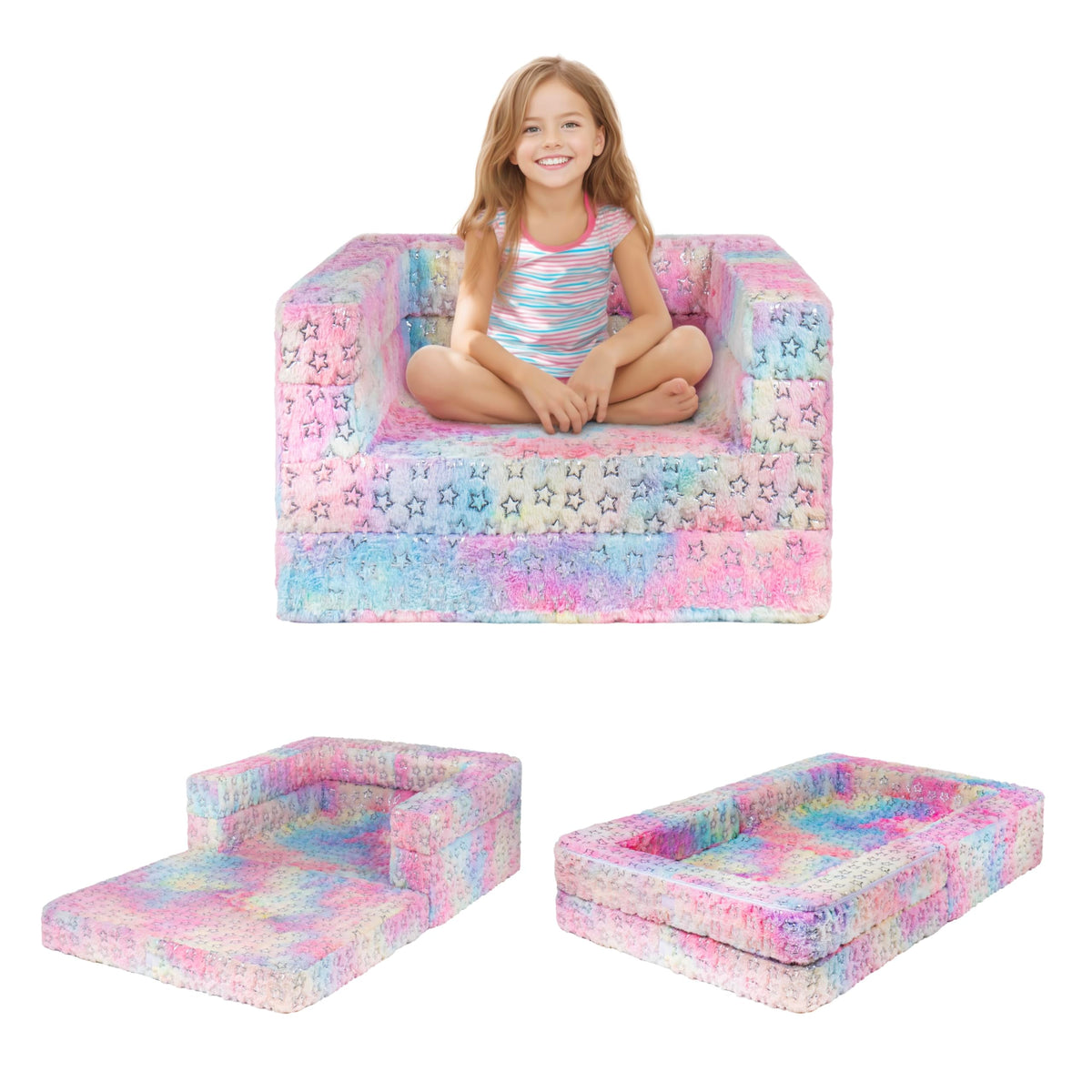 3-in-1 Folding Kids Sofa Bed – Pink