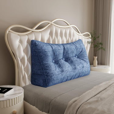 Large Wedge Headboard Backrest Reading Pillow — Printed Blue