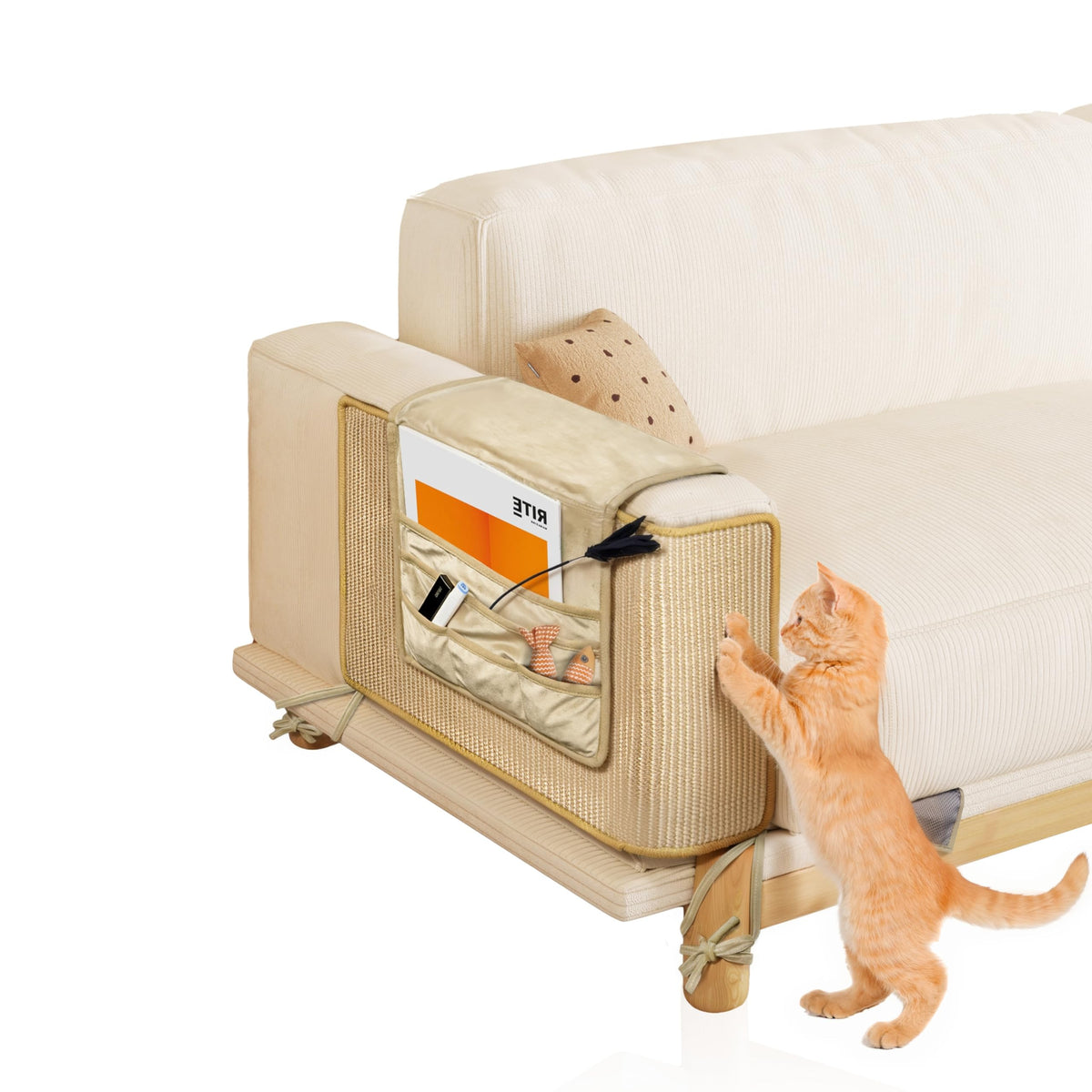 Natural Sisal Cat Scratch Furniture Protector with Storage Pockets &Organizer