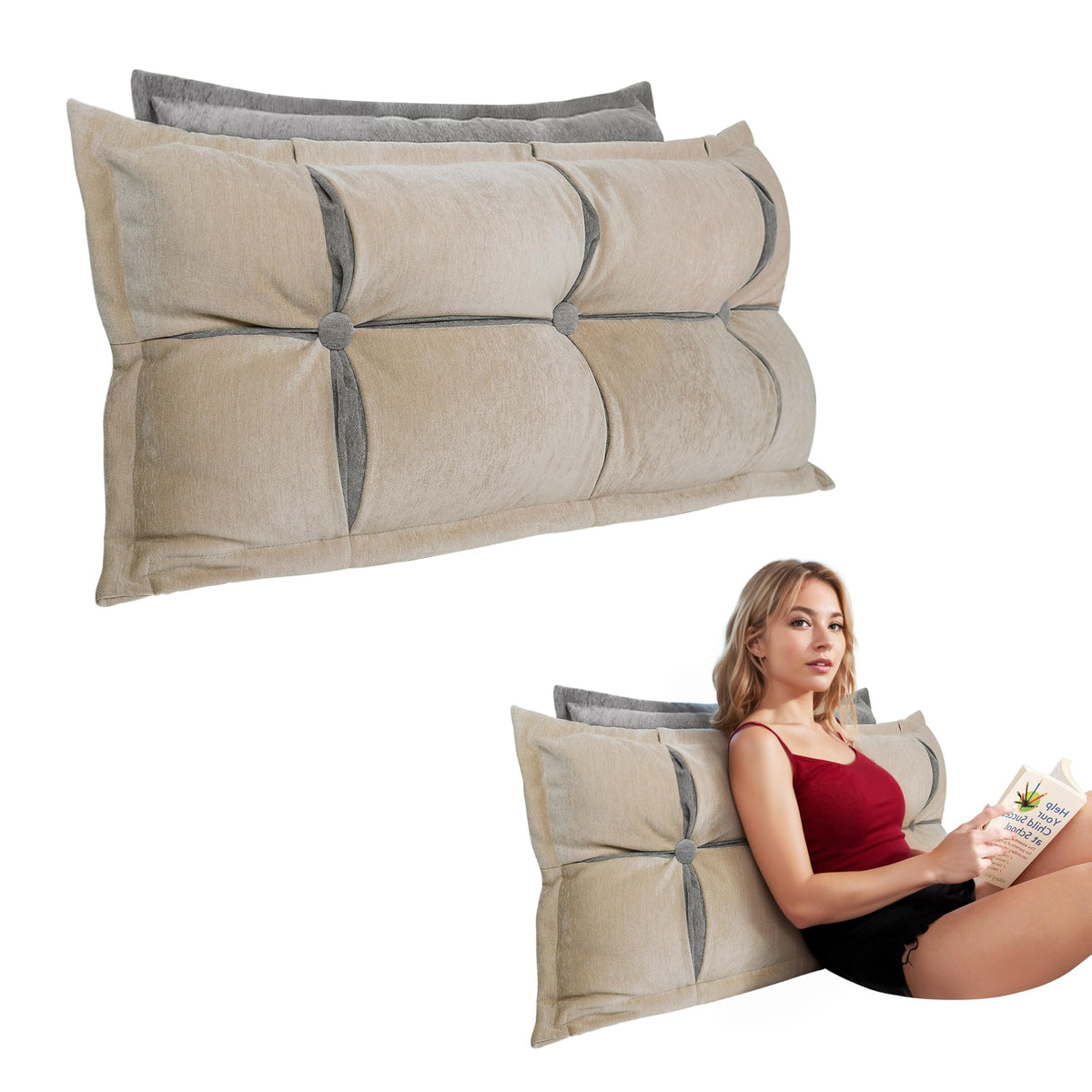 Double-layer Headboard Reading Pillow——Gray