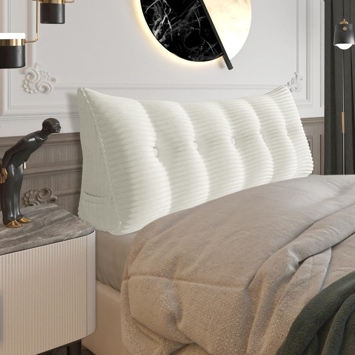 Triangular Reading Pillow Headboard Backrest Corduroy—White