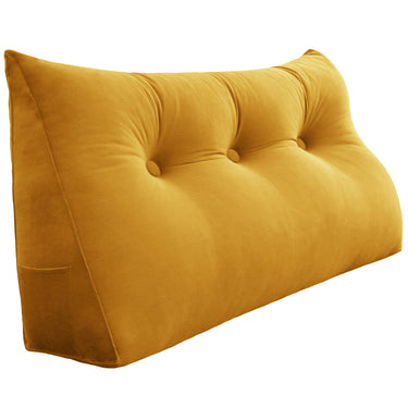 Large Bolster Triangular Backrest Reading Pillow Velvet— Yellow