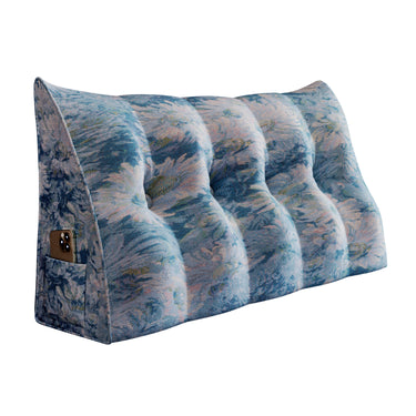 Large Triangle Headboard Wedge Reading Pillow — Blue Pattern Cushion