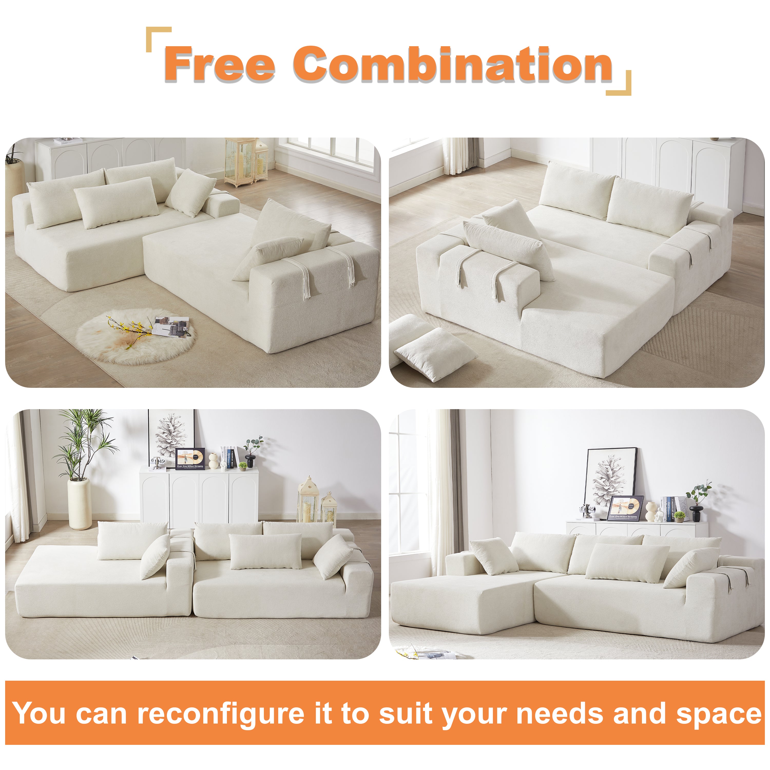 Modular L-Shaped Sectional Sofa Set, 108" with 6 Pillows