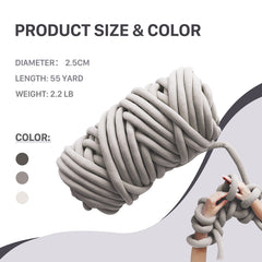 Giant Arm Knitting Chunky Knit Yarn Hand Knitting Blanket Velvet for DIY Weave Craft Crochet Washable—Light Gray